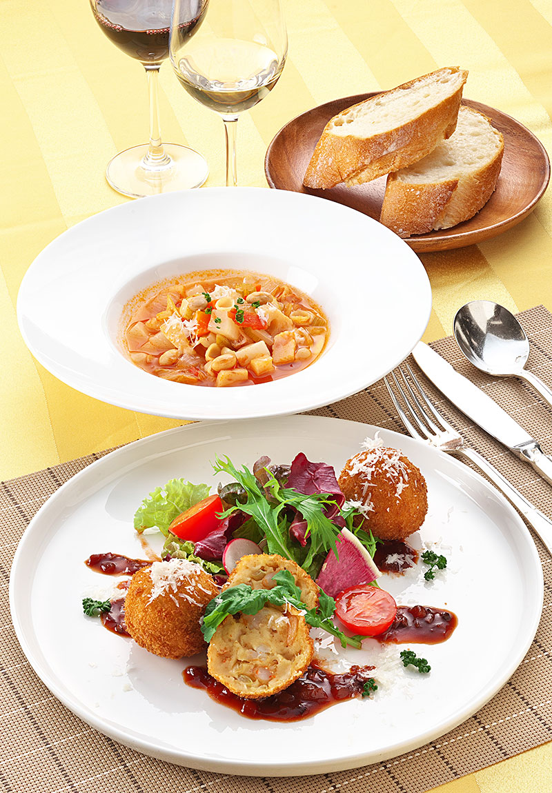 海老クリームコロッケ＆ミネストローネ