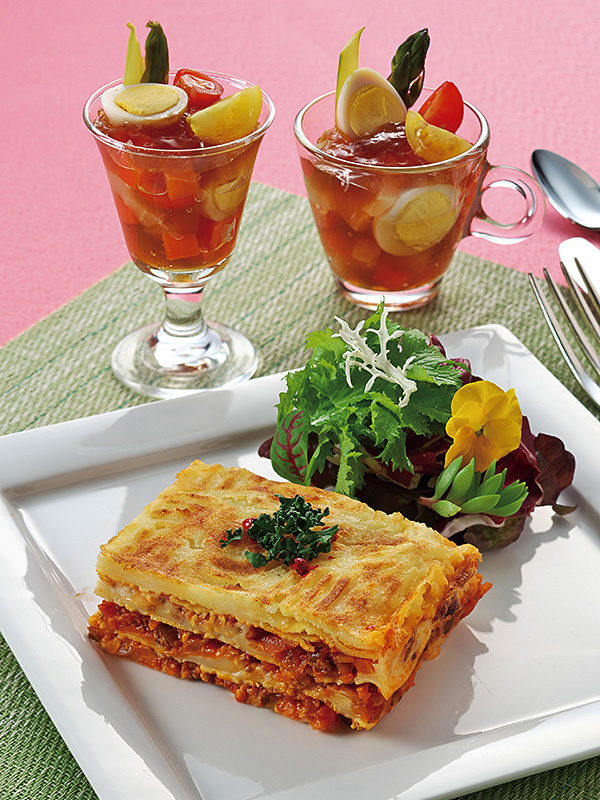 濃厚ラザニア＆彩り野菜のゼリー寄せ